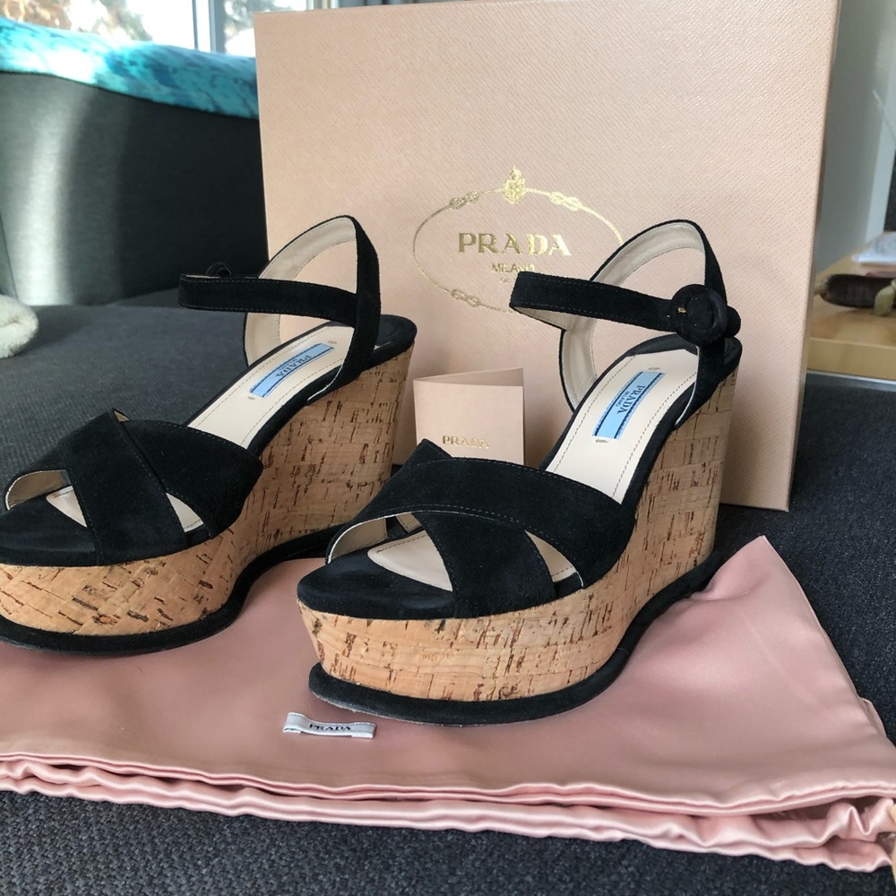 Prada Suede and Cork Platform Sandals